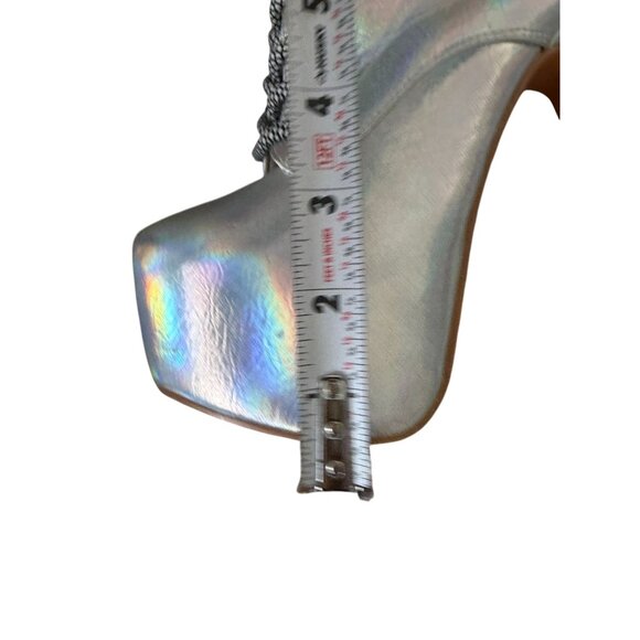 IRIDESCENT Silver Metallic Platform Heels Boots Size US 6 - Picture 11 of 12